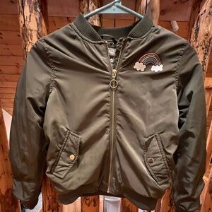 H&M unicorn bomber jacket. Olive green. Size
8-9 .